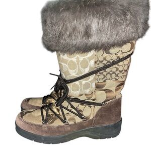 COACH Brown Fur-Trimmed Women's Snow Boots
